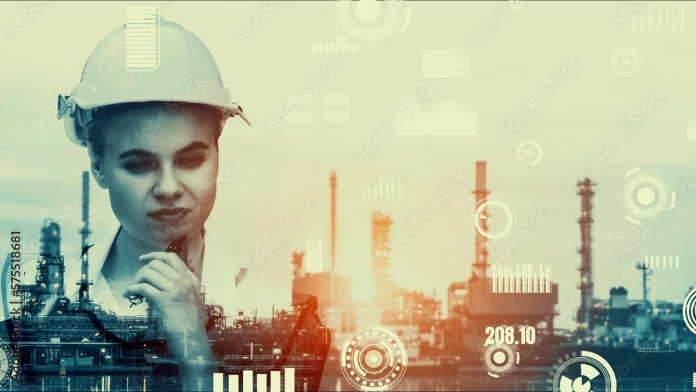 Future factory plant and inventive energy industry concept in creative ...
