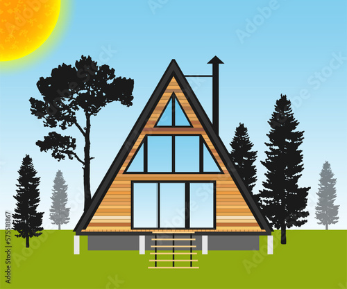 Modern House A-Frame Cabin illustration