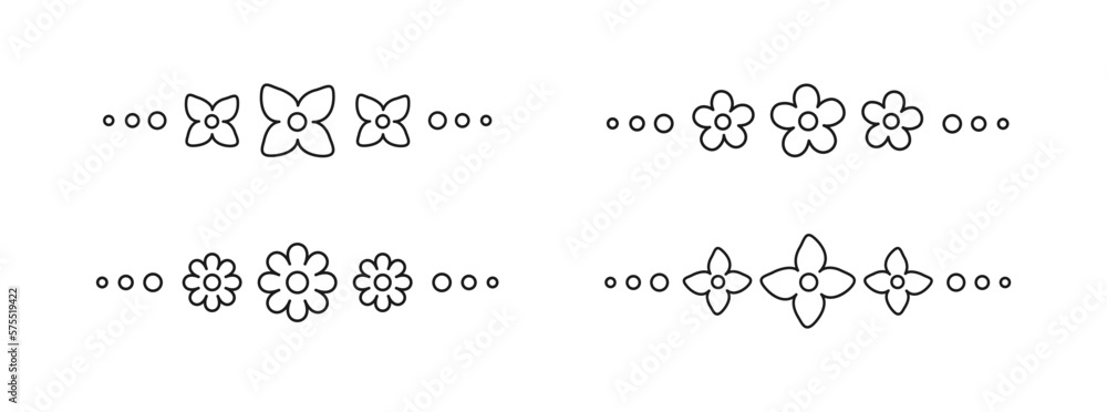 Obraz premium Cute floral page divider doodle illustrations. Simple flower border line art and silhouette collection set.