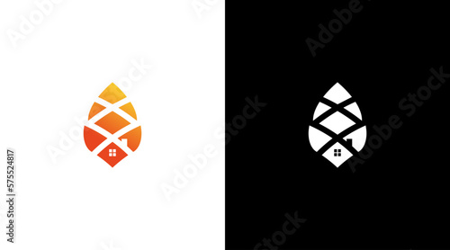 Pine cone logo and home vector monogram icon style Design template