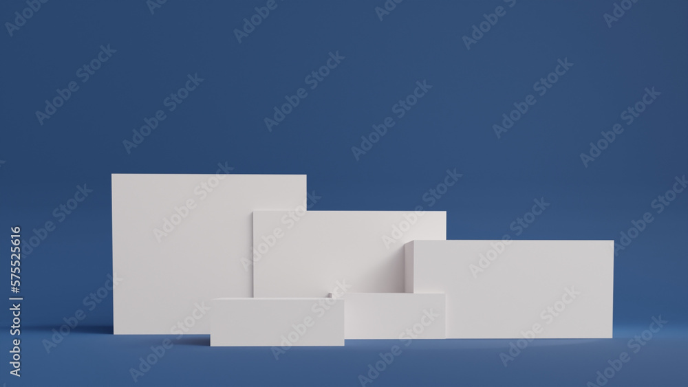 3d white product display square displays cosmetics on blue background 3d white product display square displays cosmetics on blue background