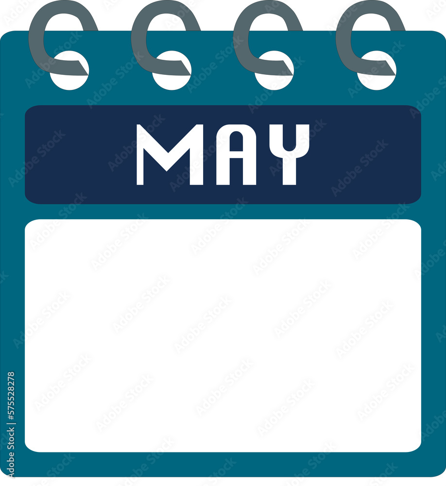 Flat icon calendar of May. month. PNG illustration. color banner. Blank date label. Flat icon calendar of May. month. PNG illustration. color banner. Blank date label.