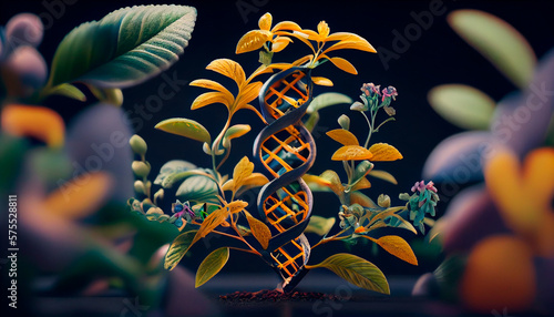Biology laboratory nature and science, plant and environmental study, DNA, gene therapy, and plants with biochemistry structures on white backgrounds. Generative AI