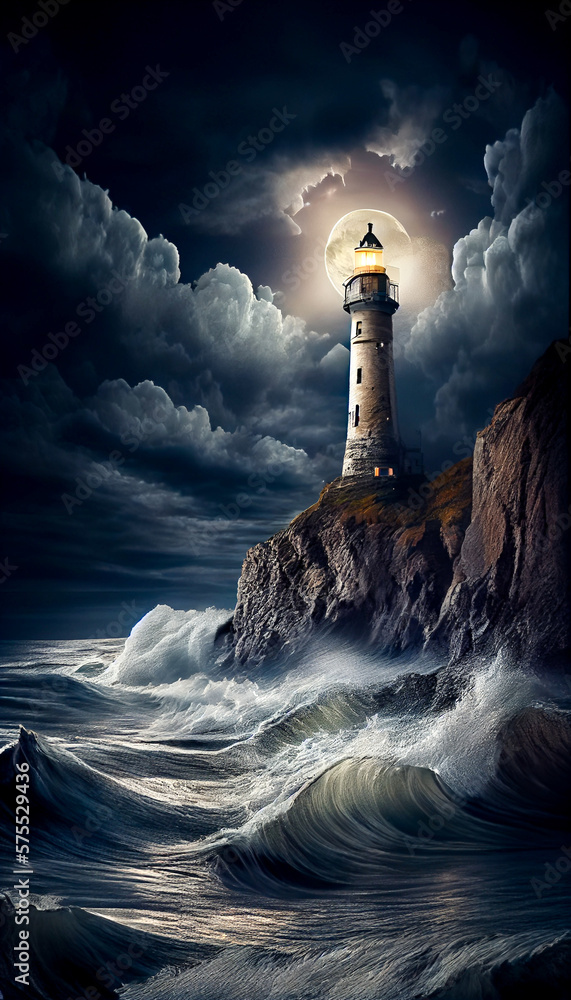 Generative AI abstract render of a Lighthouse in a fantasy coastal ...