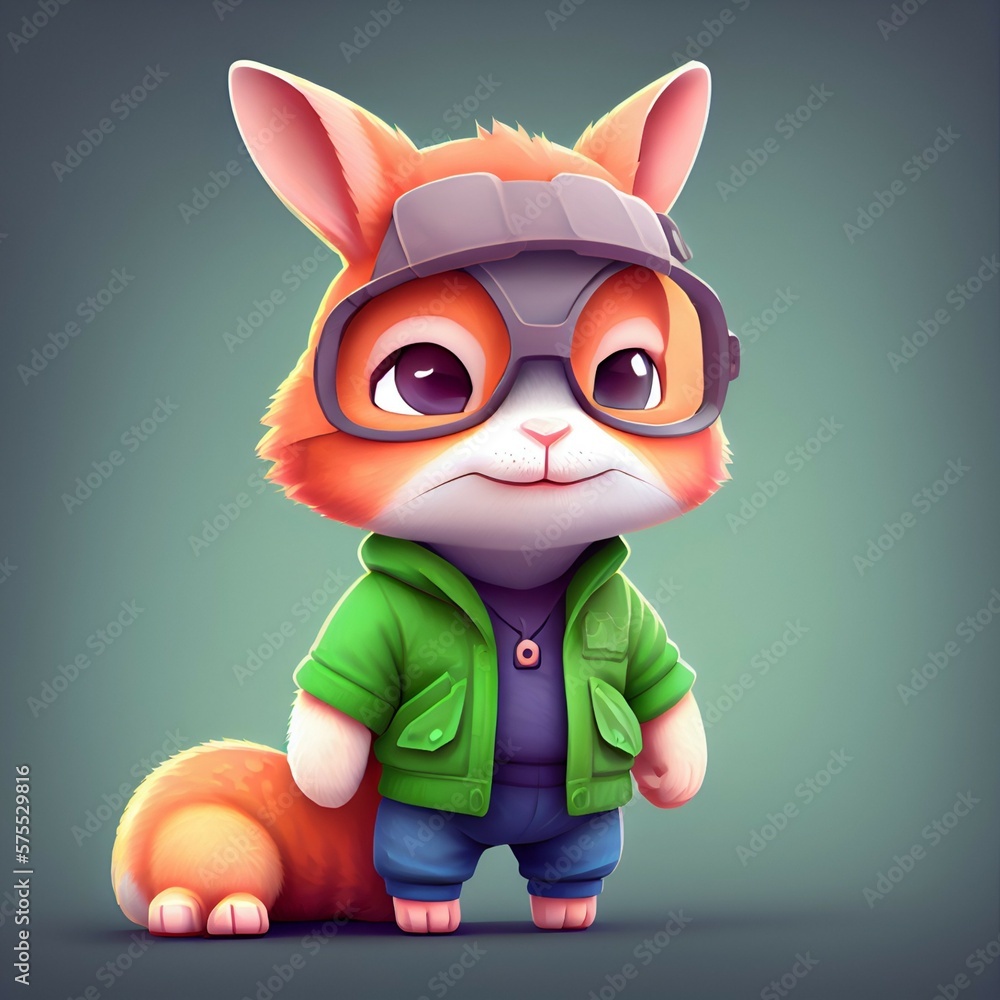 illustration of a cute 3d bunny character in casual clothes, AI Generated