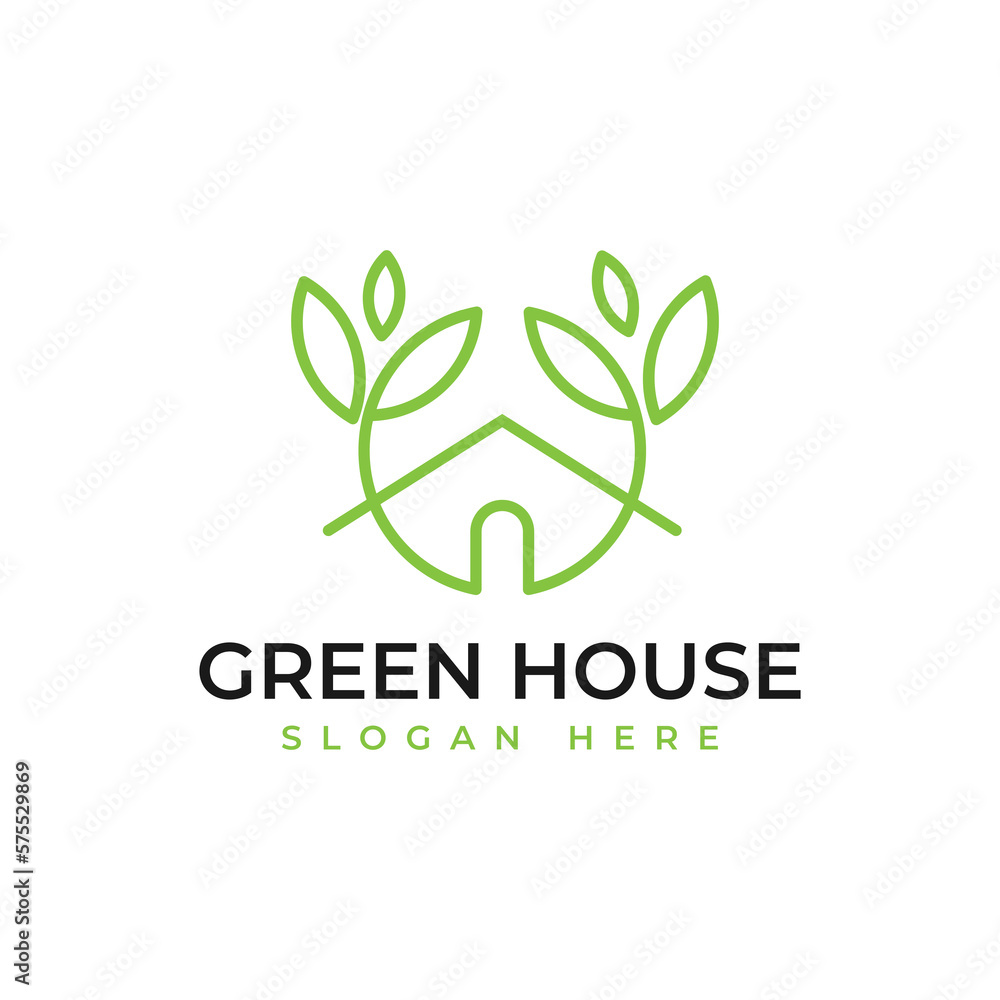 Minimal Green House logo design vector with line art style Minimal Green House logo design vector with line art style