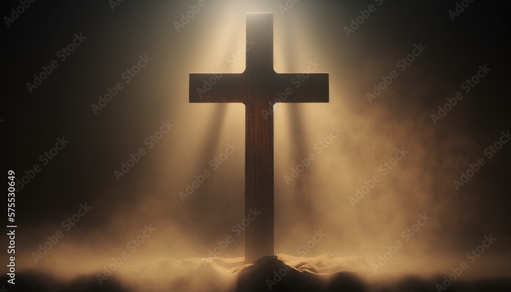 Silhouette of cross and illuminating positive style