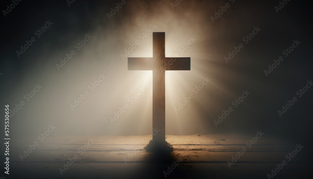 Silhouette of cross and illuminating positive style