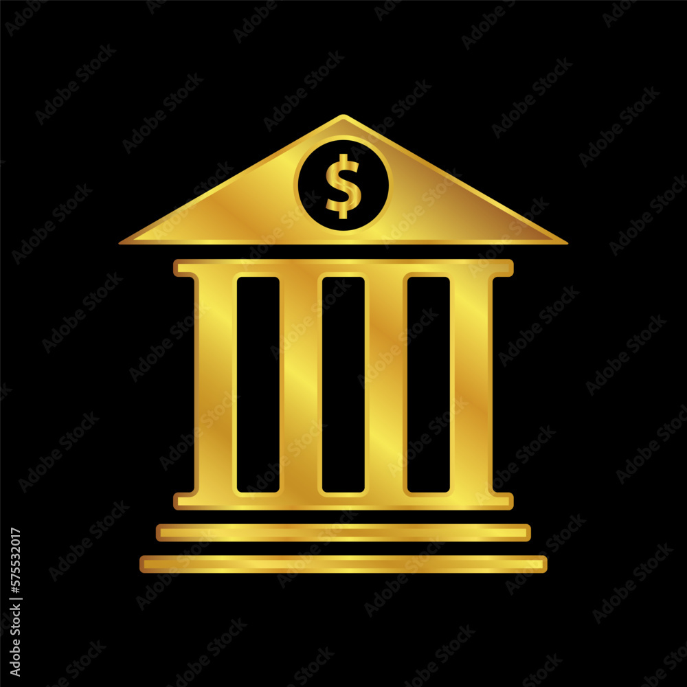 bank icon, bank vector logo template in gold color bank icon, bank vector logo template in gold color