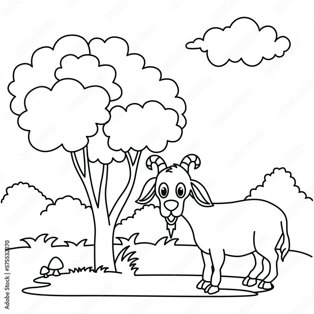 Fototapeta premium Funny goat cartoon vector coloring page