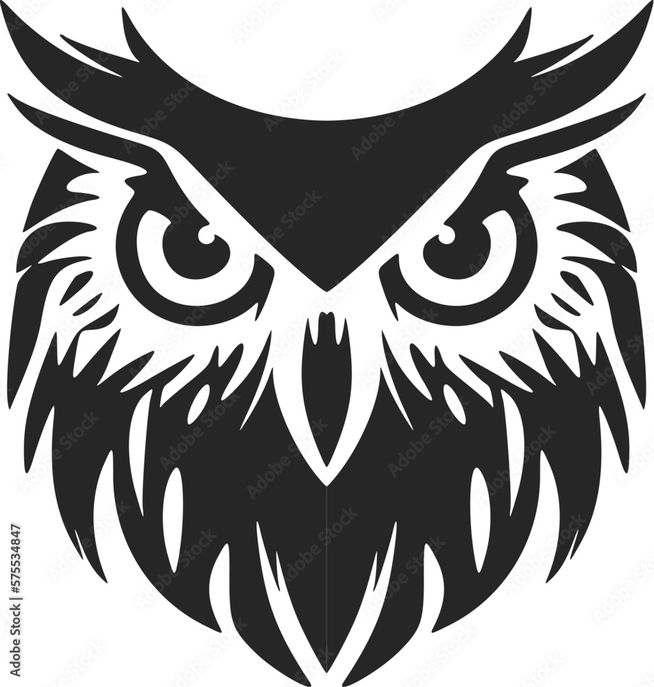 Delicate black owl logo. Isolated on a white background.