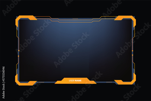 Stylish broadcast gaming overlay design with abstract digital shapes. Gaming overlay and screen interface decoration for online gamers. Live streaming overlay design with yellow and dark colors.
