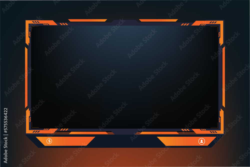 Modern game frame decoration with orange color shapes on a dark