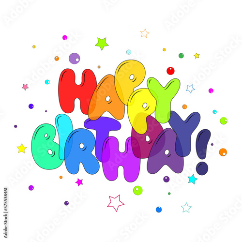 HAPPY BIRTHDAY  Bright multicolored vector typography banner with colored dots and stars.