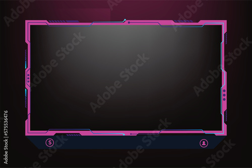 Girly gaming overlay decoration for online streamers. Modern game frame design with pink and dark colors. Futuristic live streaming overlay and broadcast screen panel vector for girl gamers. © Ifti Digital