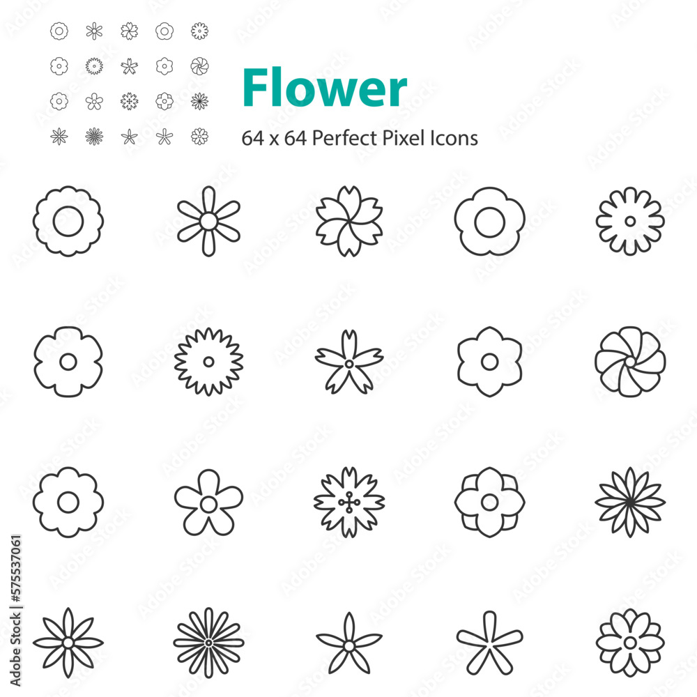 set of flower icons, spring, natural, floral