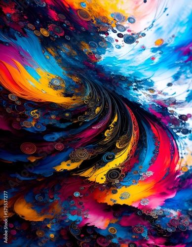 Colorful ink flow , rainbow watercolor paint background concept, generative AI