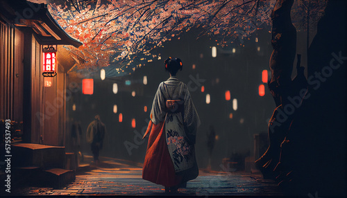Beautiful back view of a woman wearing a kimono