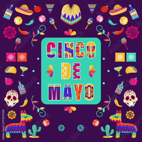 Cinco de Mayo in May 5 federal holiday in Mexico. Fiesta banner and poster with  flat icon decorations design vector