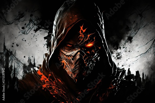 Illustration character of villain man in a dark background, generative ai photo