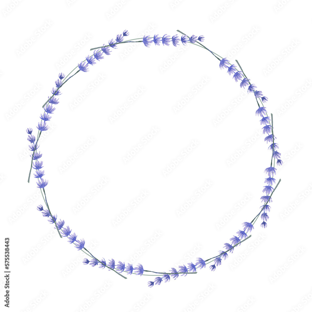 Fototapeta premium round frame of watercolor drawings of lavender branches
