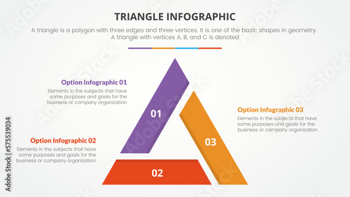 infographic triangle concept for slide presentation with 3 point list with flat style