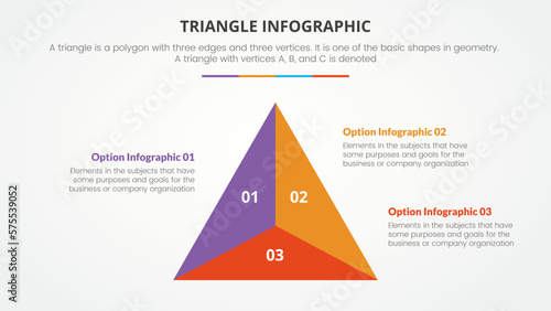 infographic triangle concept for slide presentation with 3 point list with flat style