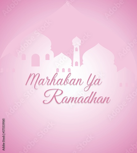 Pink elegance Marhaban Ya Ramadhan poster, social media post, card, banner photo