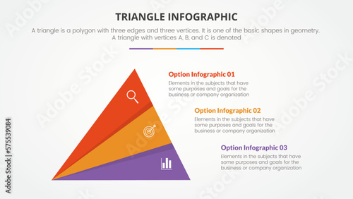infographic triangle concept for slide presentation with 3 point list with flat style