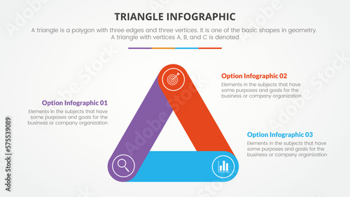 infographic triangle concept for slide presentation with 3 point list with flat style
