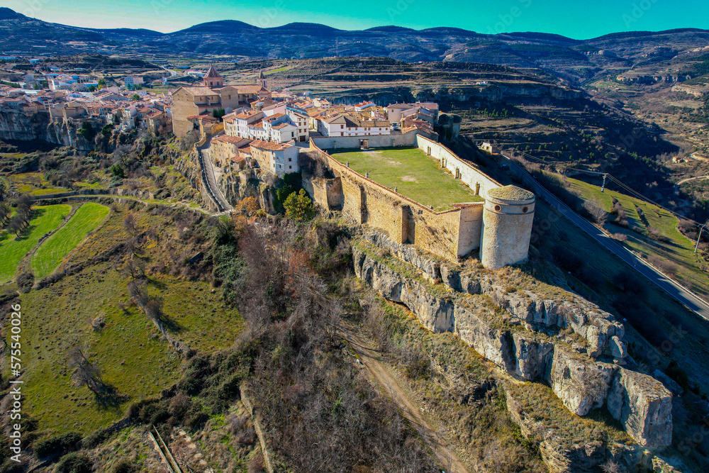Aerial view of the beautiful village of Cantavieja in teruel Province Spain