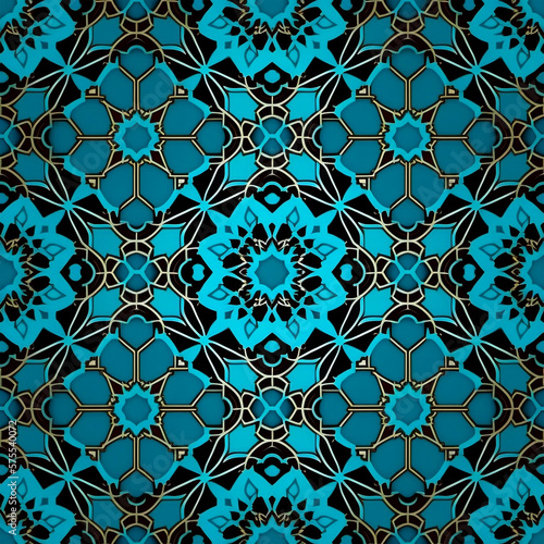 seamless pattern islamic  blue background, geneartive ai photo