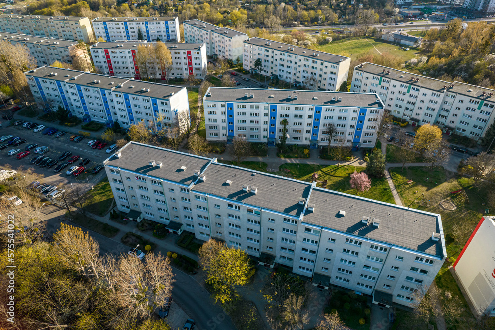 several apartment blocks of the old housing estate from the times of PRL in Gdansk, Poland