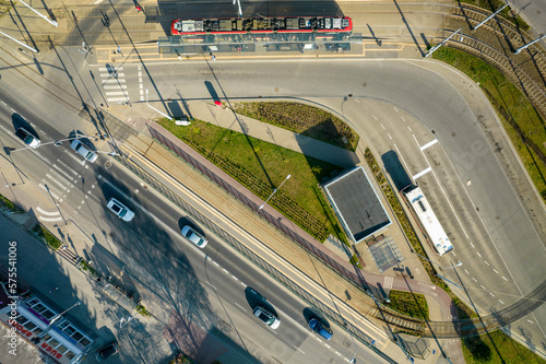 tram loop in gdansk shown by drone from the air