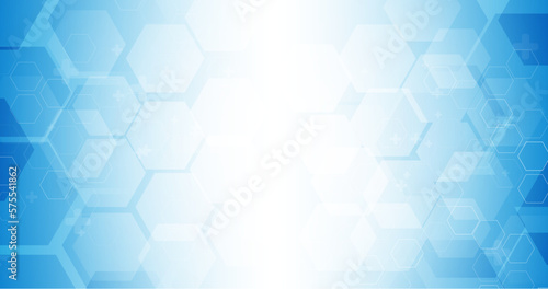 Abstract blue hexagon shape and wavy lines with science and health care technology concept background. Vector illustration