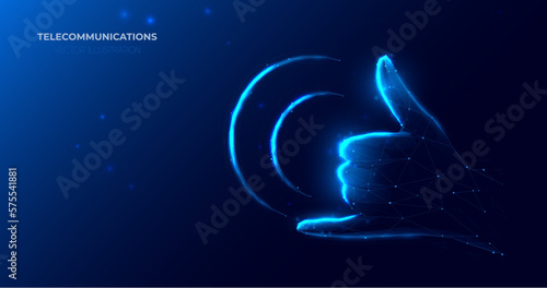 Low polygonal wireframe style a Call me hand sign. Telephone sign. telecommunications. Vector illustration