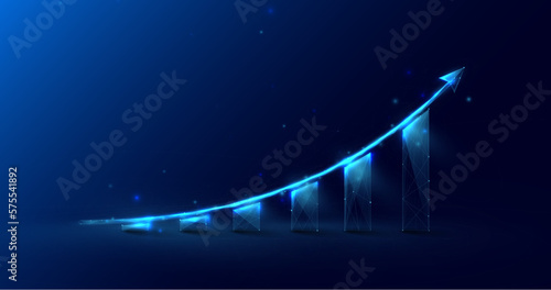 Low polygonal wireframe style Growth financial graph. Success market stock. Vector illustration