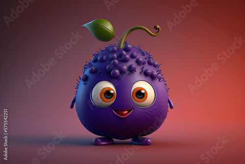 3D render cute and happy plum cartoon character. Generative AI