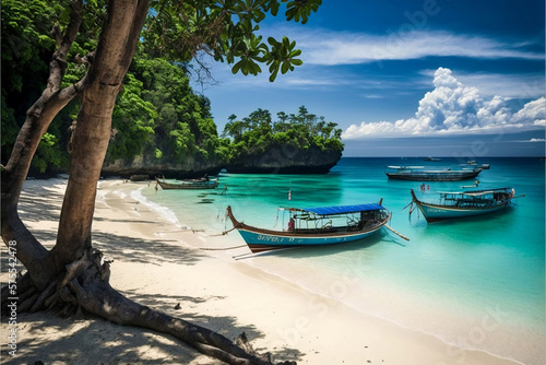 Generative AI Takes a Virtual Tour of Bali's Beach: Palm Trees, Boats, Blue Seas, and White Sand