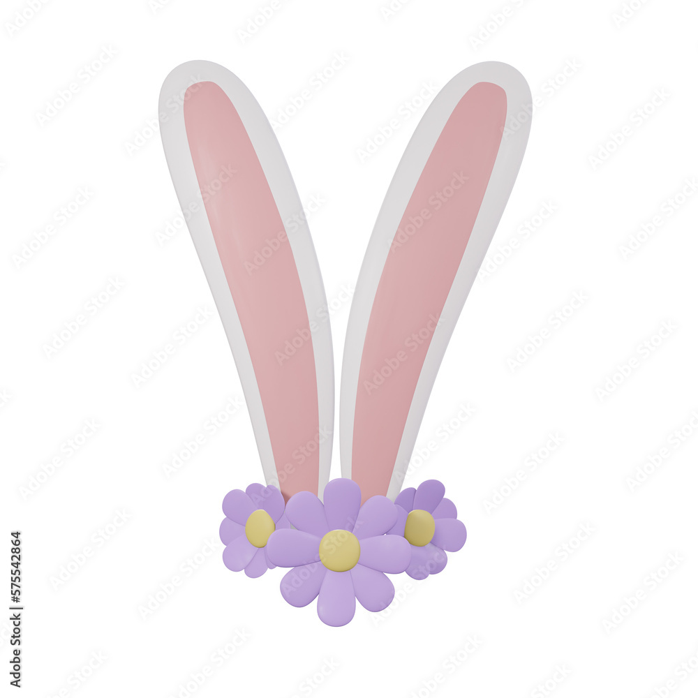 Rabbit Bunny Ears with Headband. Easter Element 3D Illustration for Easter day. 