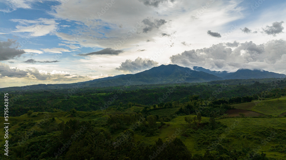 Mountain landscape with mountain peaks covered with forest. Negros, Philippines