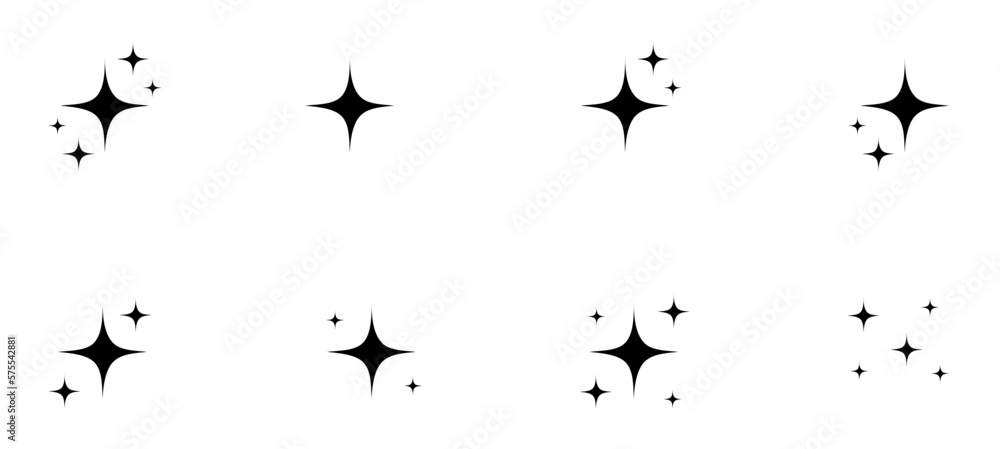Black stars icon setStar icons. Twinkling stars. Different forms of stars Black stars icon setStar icons. Twinkling stars. Different forms of stars