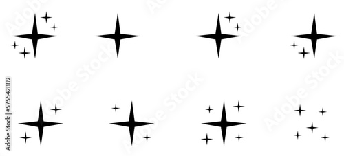 Black stars icon setStar icons. Twinkling stars. Different forms of stars