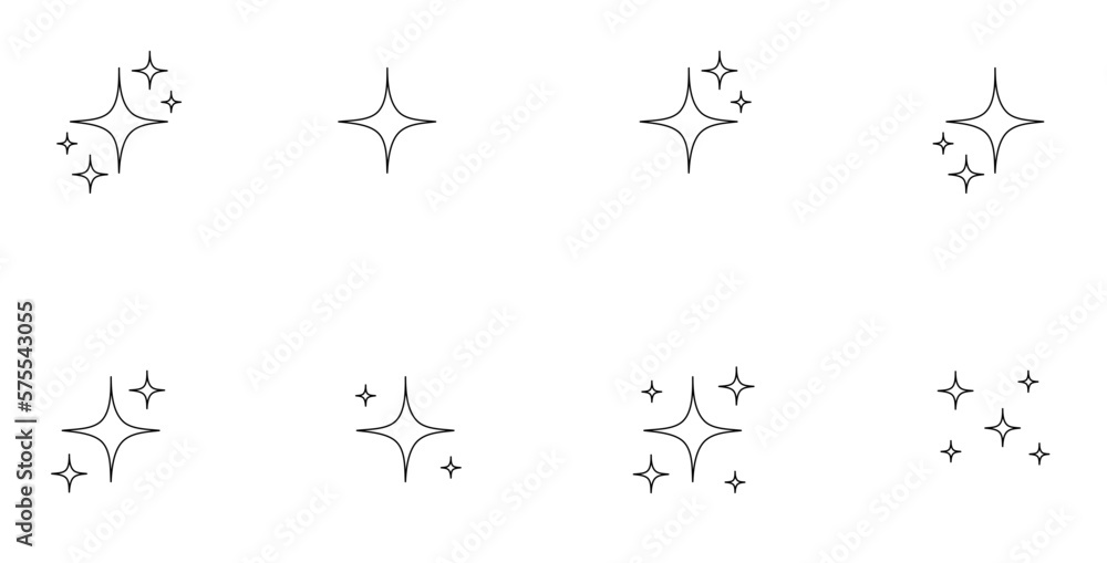Black stars icon set. Star icon collection. Different star shapes. Sparkle Star Line Icon Set