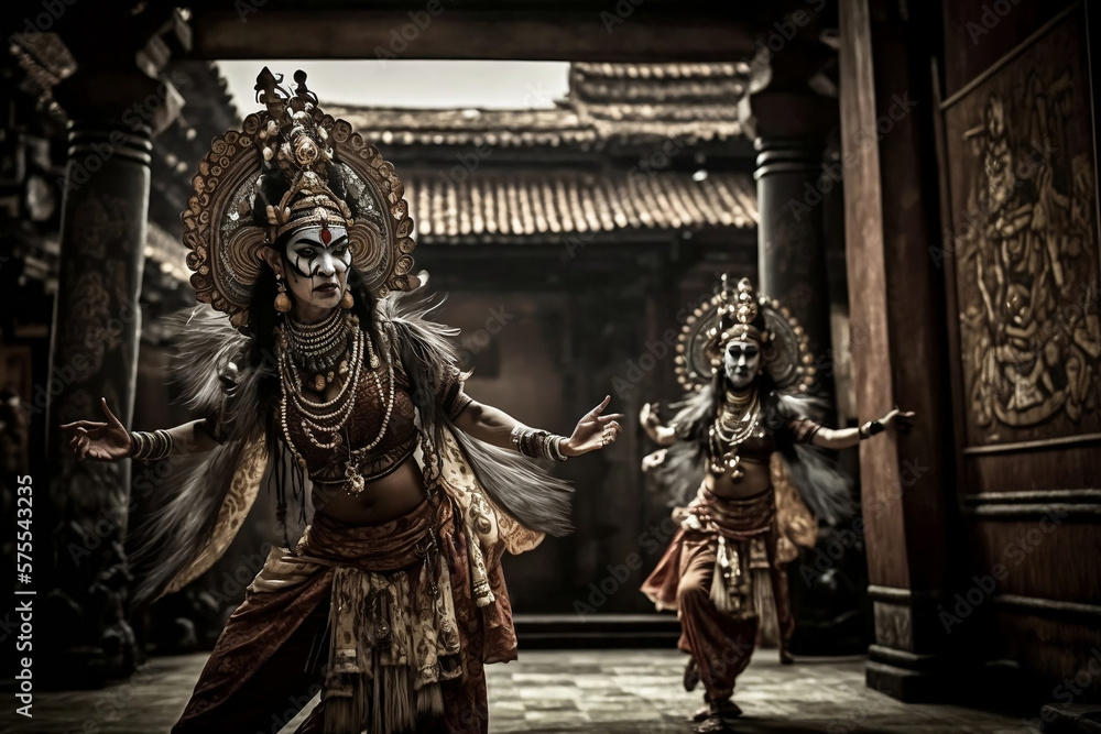 Generative AI Explores the Grace and Elegance of Balinese Dance: An Indonesian Girl Dances in Traditional Costume at a Bali Temple Generative AI Explores the Grace and Elegance of Balinese Dance: An Indonesian Girl Dances in Traditional Costume at a Bali Temple