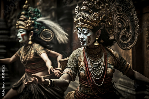 Generative AI Explores the Grace and Elegance of Balinese Dance: An Indonesian Girl Dances in Traditional Costume at a Bali Temple