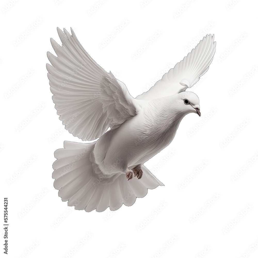 Obraz premium White dove isolated on transparent background. White pigeon transparent realistic isolated vector illustration. Flying dove