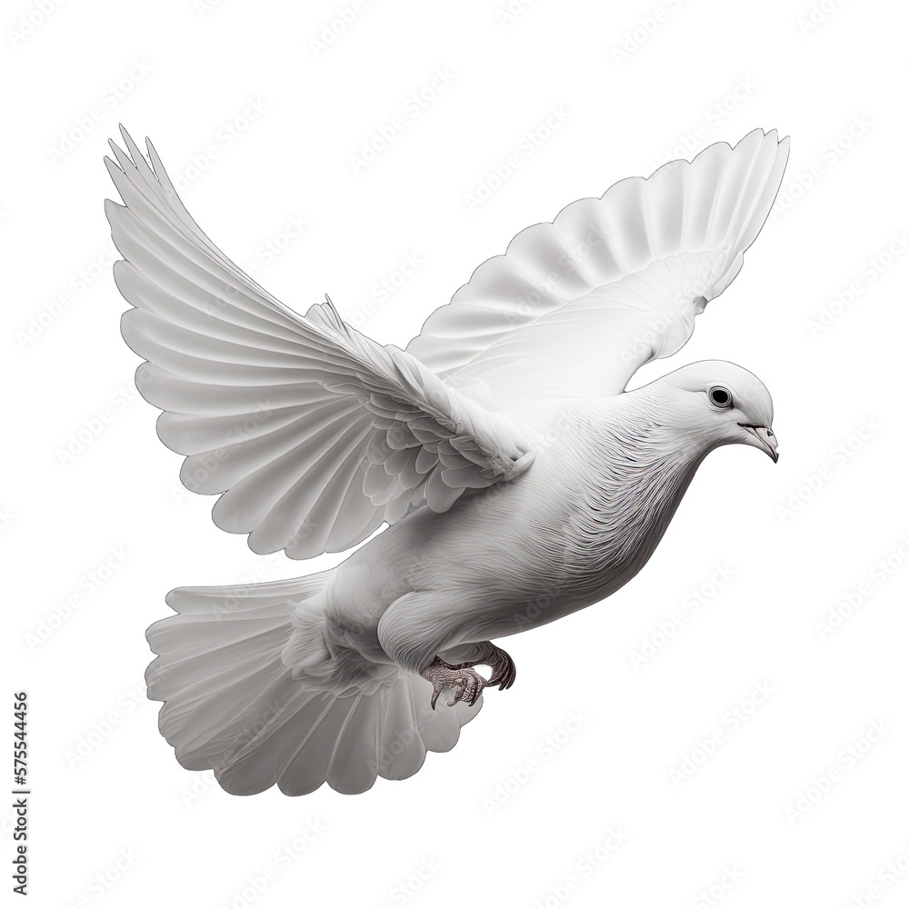 White dove isolated on transparent background. White pigeon transparent