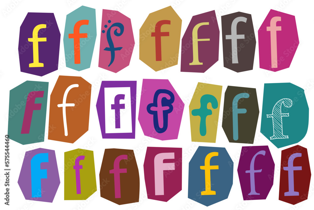 Alphabet f- vector cut newspaper and magazine letters, paper style ransom note letter Alphabet f- vector cut newspaper and magazine letters, paper style ransom note letter