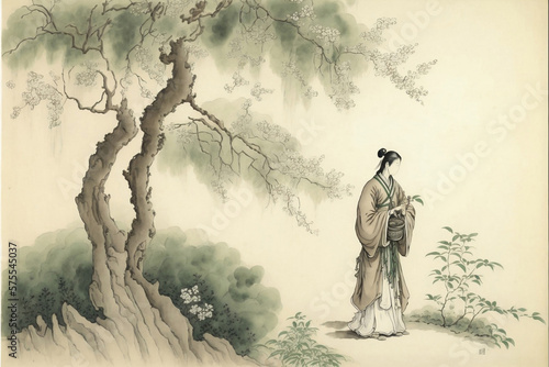a person practicing kung fu tai chi, in chinese painting style, generative ai